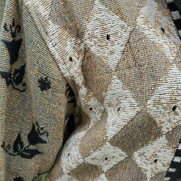 Vtg Painted Pony Women Tapestry Jacket Small Medium Black Tan White Flower Coat - Picture 7 of 11